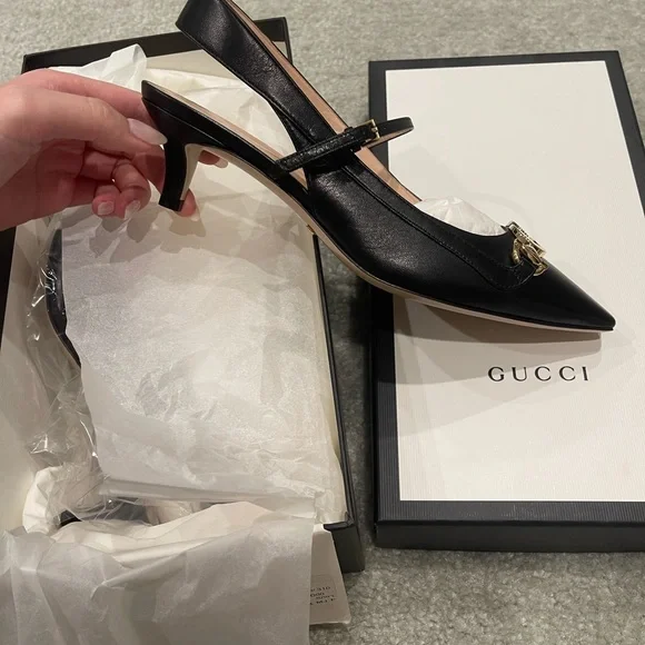 Gucci classic black logo slingback heels - Picture 3 of 4